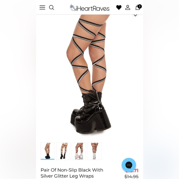 SOLD on Depop - iHeartRaves Pair of Non-Slip Black with Silver Glitter Leg Wraps - Picture 4 of 4